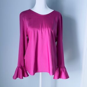 J. Crew Hot Pink Ruffle Long Sleeve Blouse Size Large